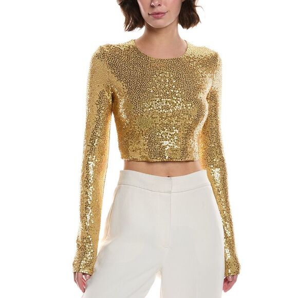 Michael Kors Collection Womens Sequin Crop Top, Metallic - Picture 1 of 3